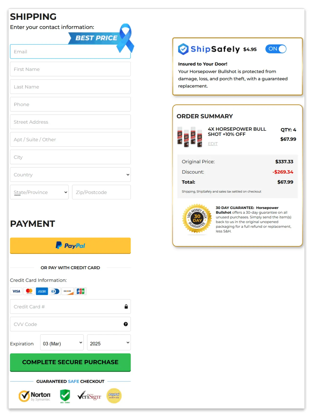 horsepower bullshot secure checkout page